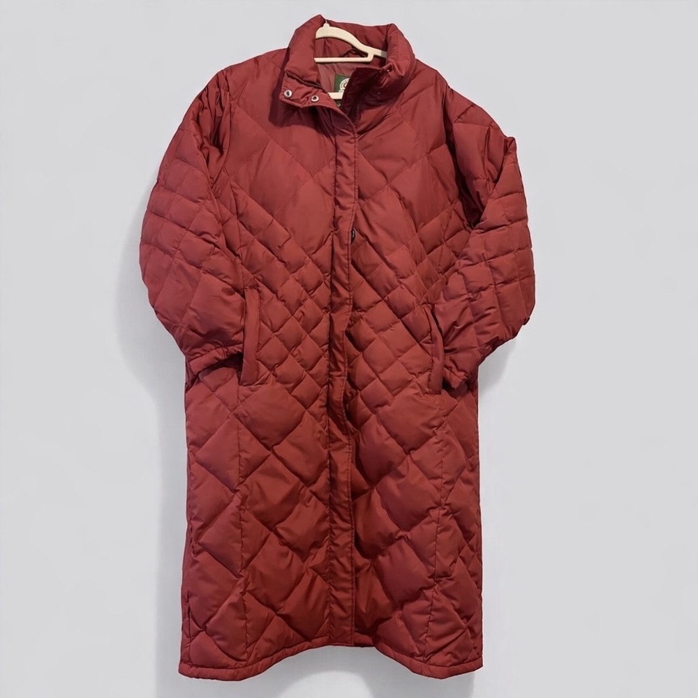 Cabelas Womens Premier Northern Goose Down Long Puffer Jacket Burgundy Large
